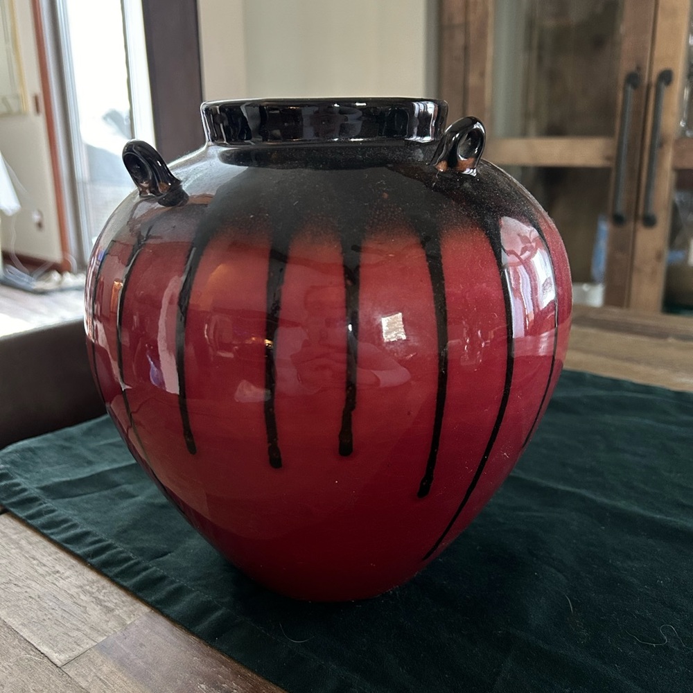 Pier 1 red and black ceramic vase